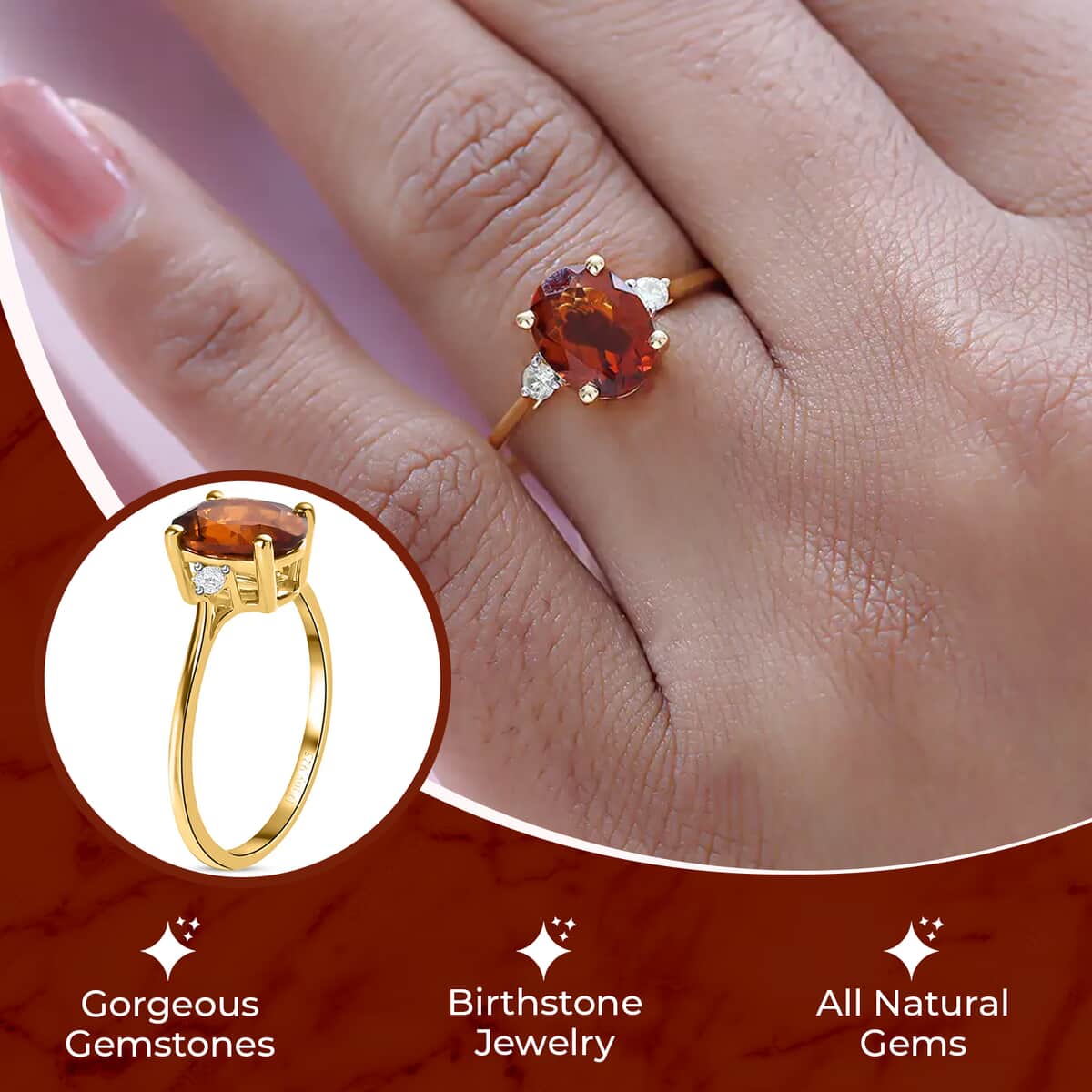 Brazilian Cherry Citrine, Diamond Ring in Vermeil YG Over Sterling Silver, Promise Rings for Women 1.85 CTW (Size 10) , Shop LC