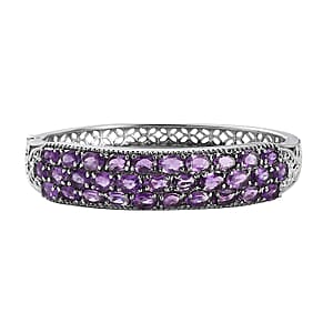 African Amethyst 13.35 ctw Bangle Bracelet in Stainless Steel (6.50 In)
