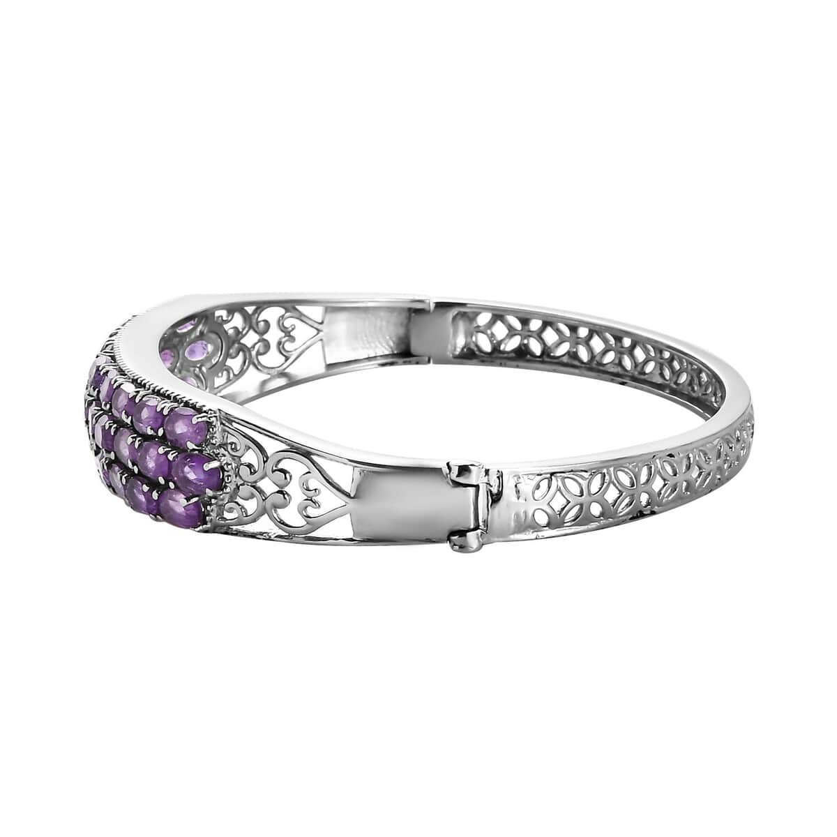 African Amethyst Bangle Bracelet in Stainless Steel (7.25 In) 13.35 ctw image number 3