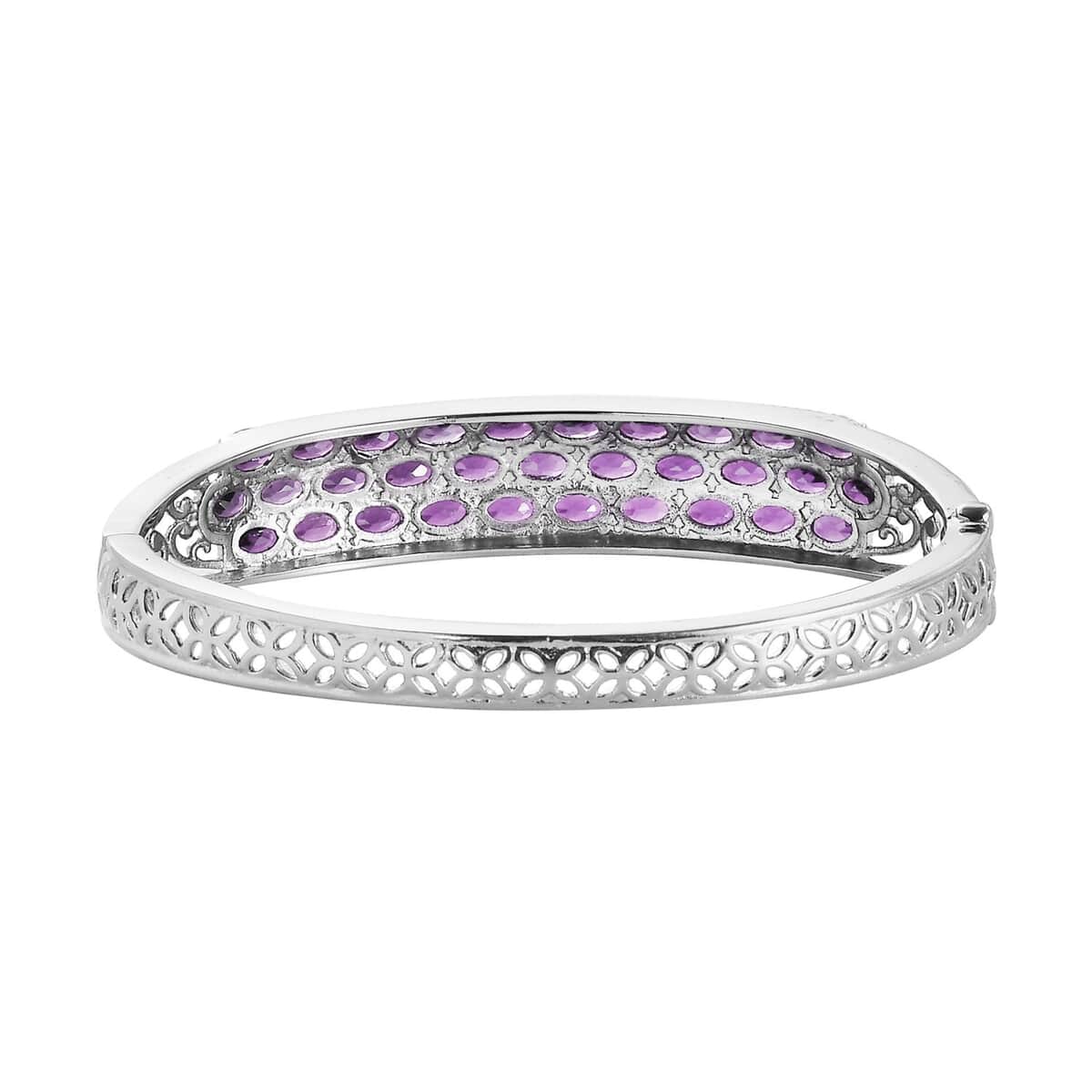 African Amethyst Bangle Bracelet in Stainless Steel (7.25 In) 13.35 ctw image number 4