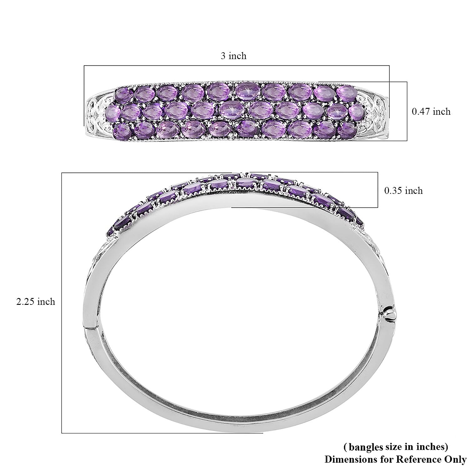 African Amethyst 13.35 ctw Bangle Bracelet in Stainless Steel (6.50 In)