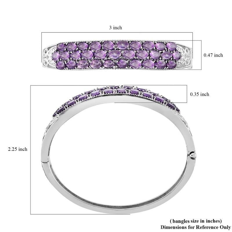 African Amethyst 13.35 ctw Bangle Bracelet in Stainless Steel (6.50 In)