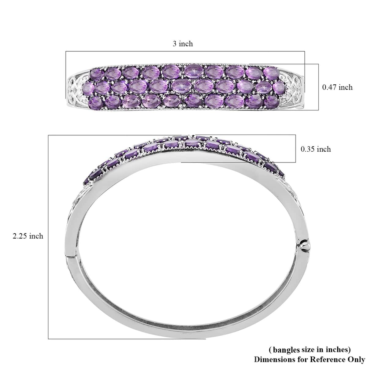 African Amethyst Bangle Bracelet in Stainless Steel (7.25 In) 13.35 ctw image number 5