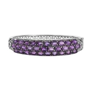 African Amethyst 13.35 ctw Bangle Bracelet in Stainless Steel (7.25 In)