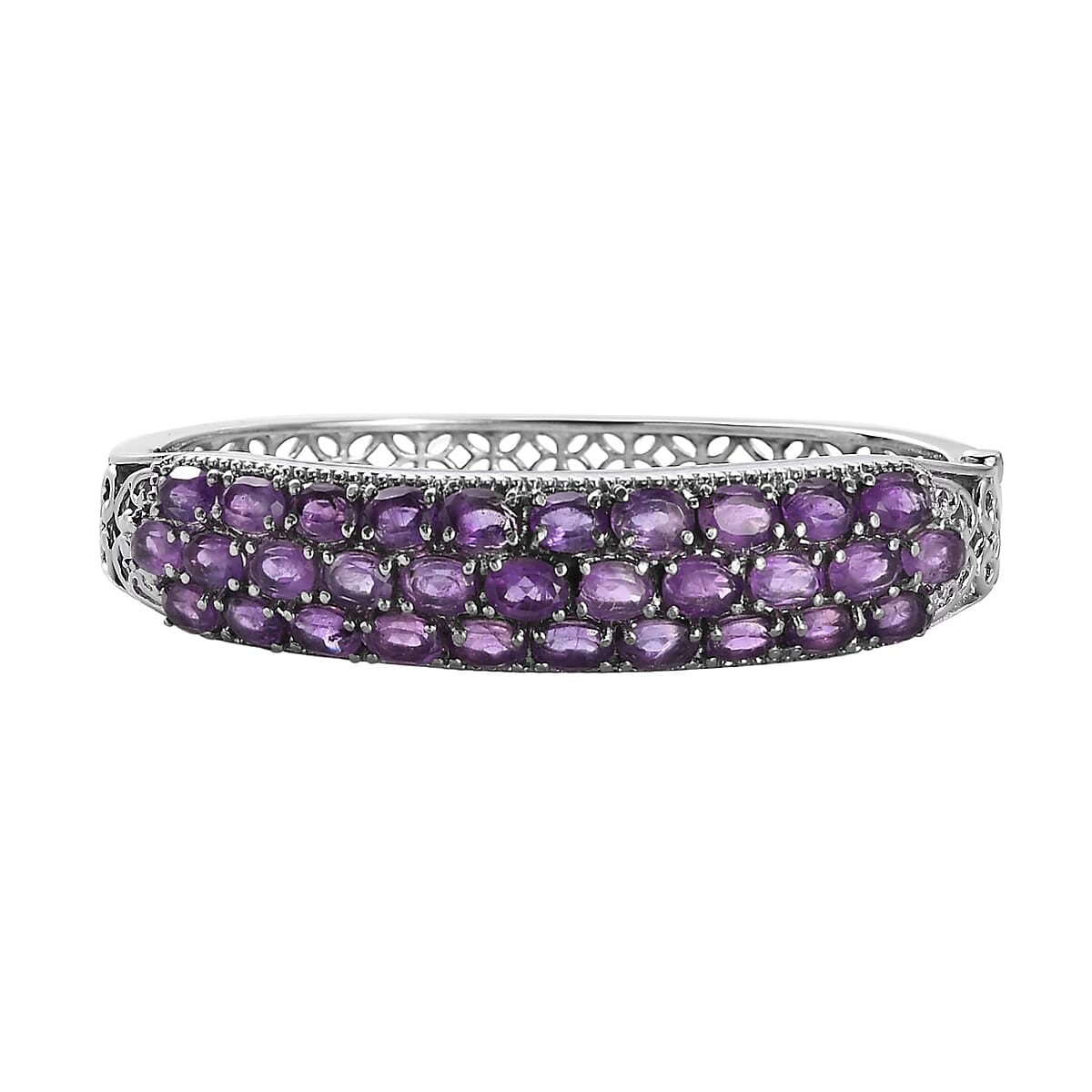 African Amethyst Bangle Bracelet in Stainless Steel (7.25 In) 13.35 ctw image number 0