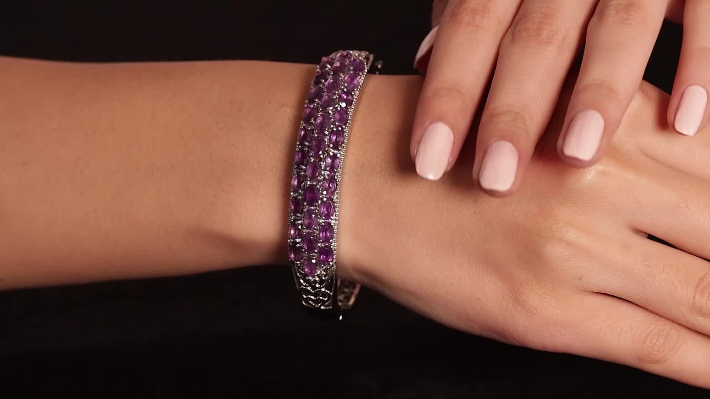 TLV Multi Gemstone Bangle Bracelet in Stainless Steel (6.50 In) 13.30 ctw