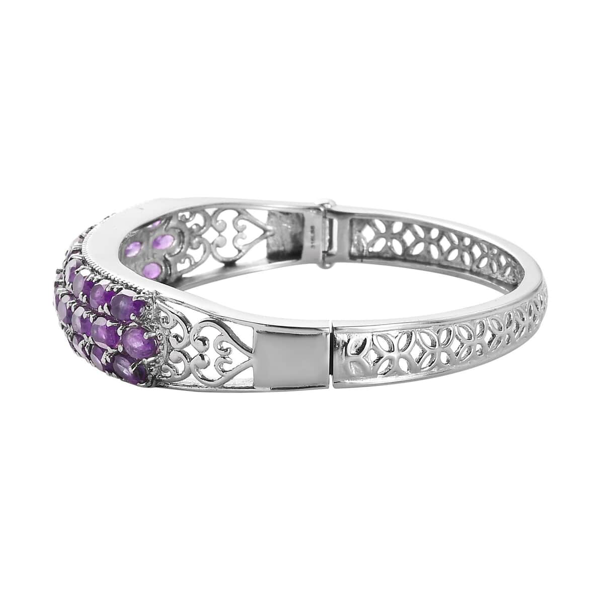 African Amethyst Bangle Bracelet in Stainless Steel (7.25 In) 13.35 ctw image number 3