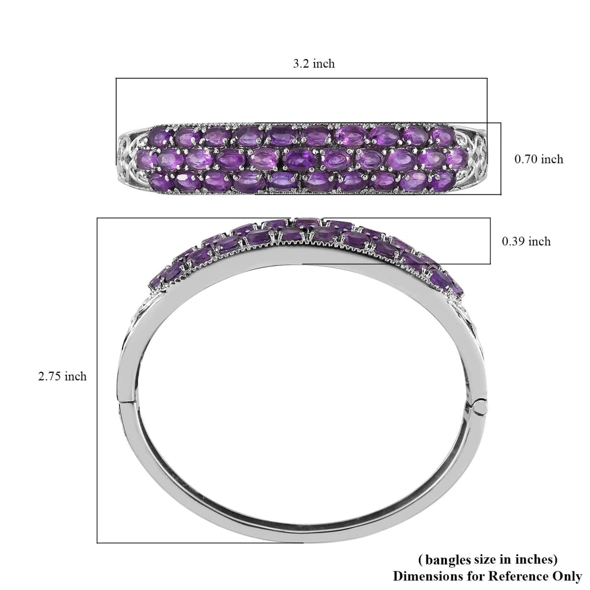 African Amethyst Bangle Bracelet in Stainless Steel (7.25 In) 13.35 ctw image number 5