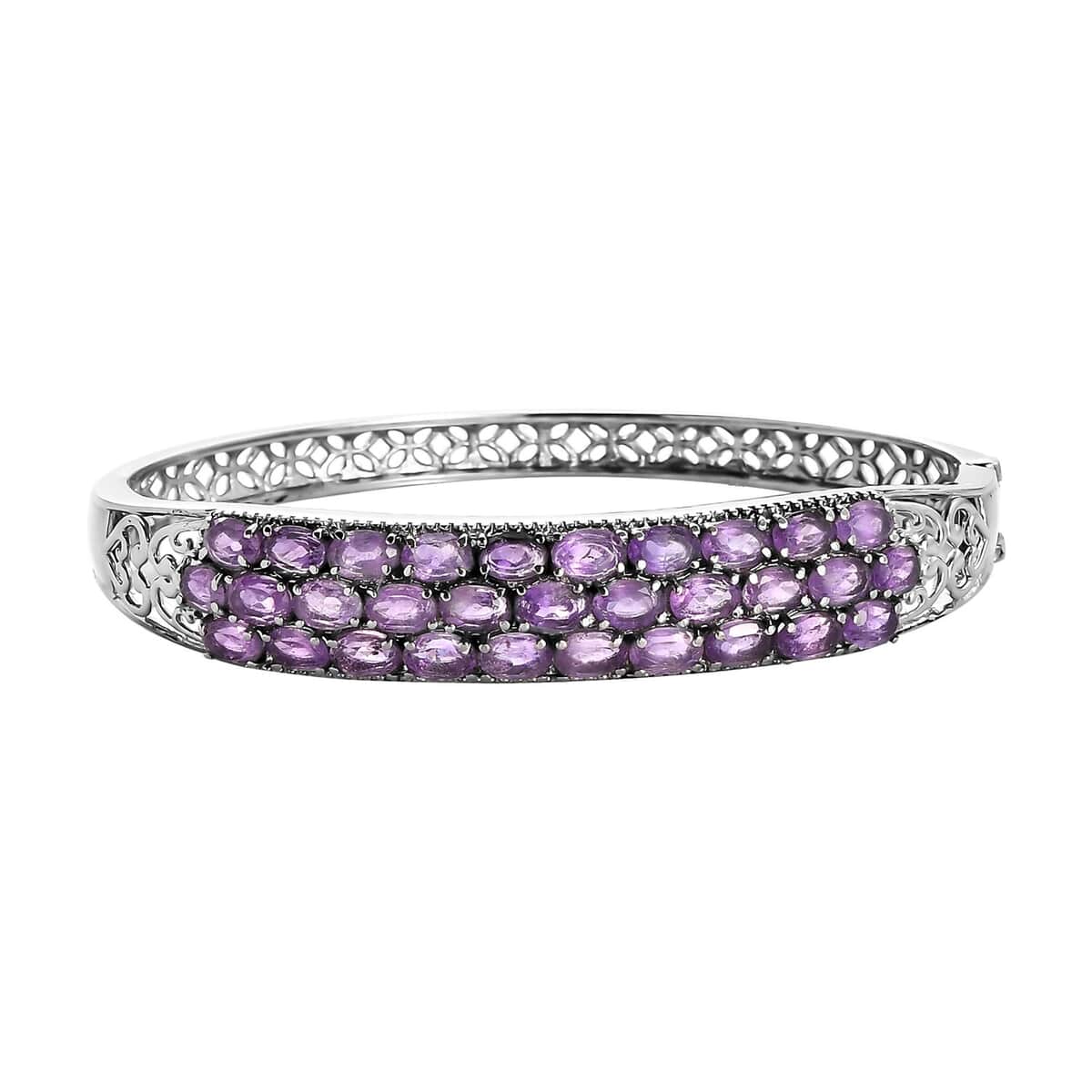 African Amethyst Bangle Bracelet in Stainless Steel (8.00 In) 13.35 ctw image number 0