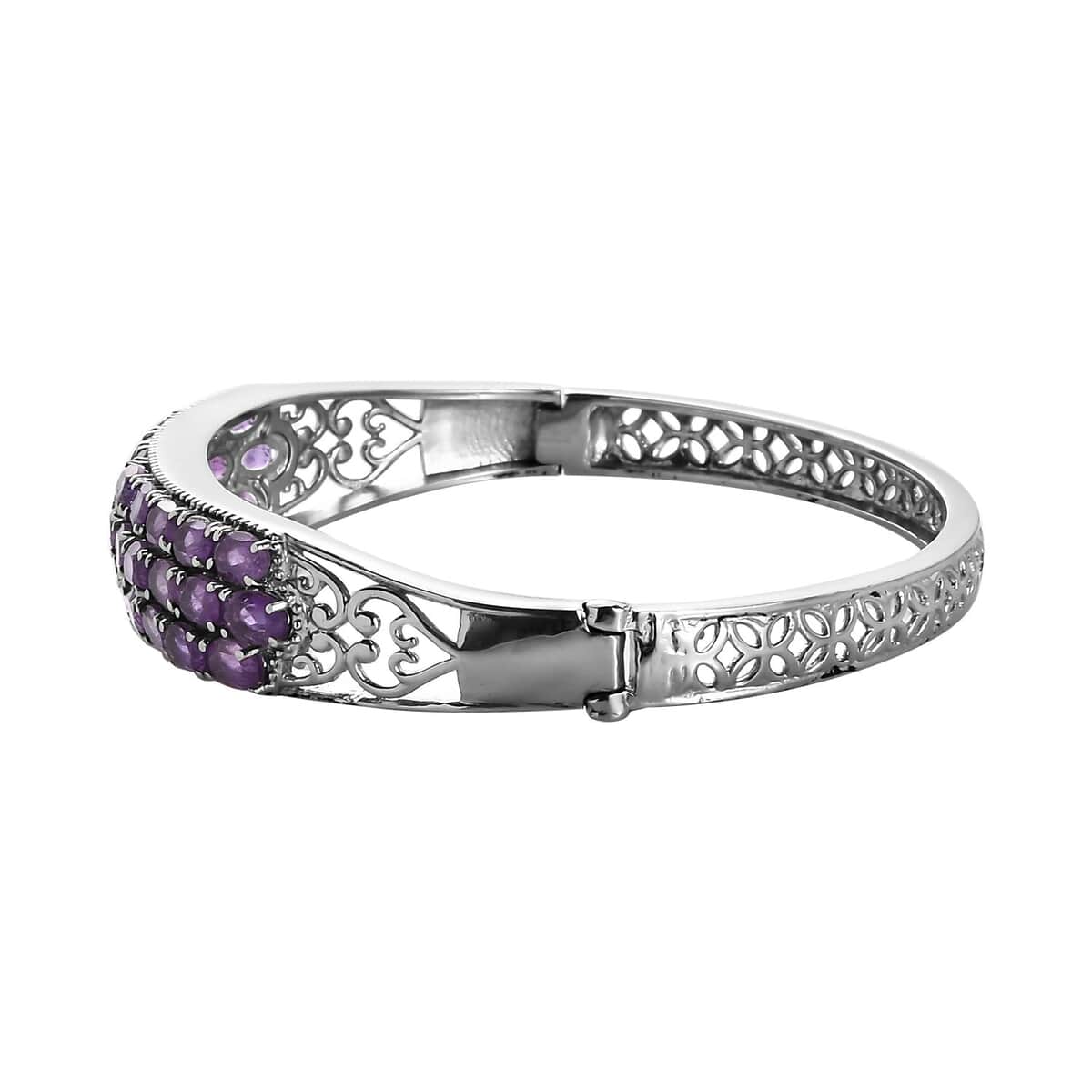 African Amethyst Bangle Bracelet in Stainless Steel (8.00 In) 13.35 ctw image number 3