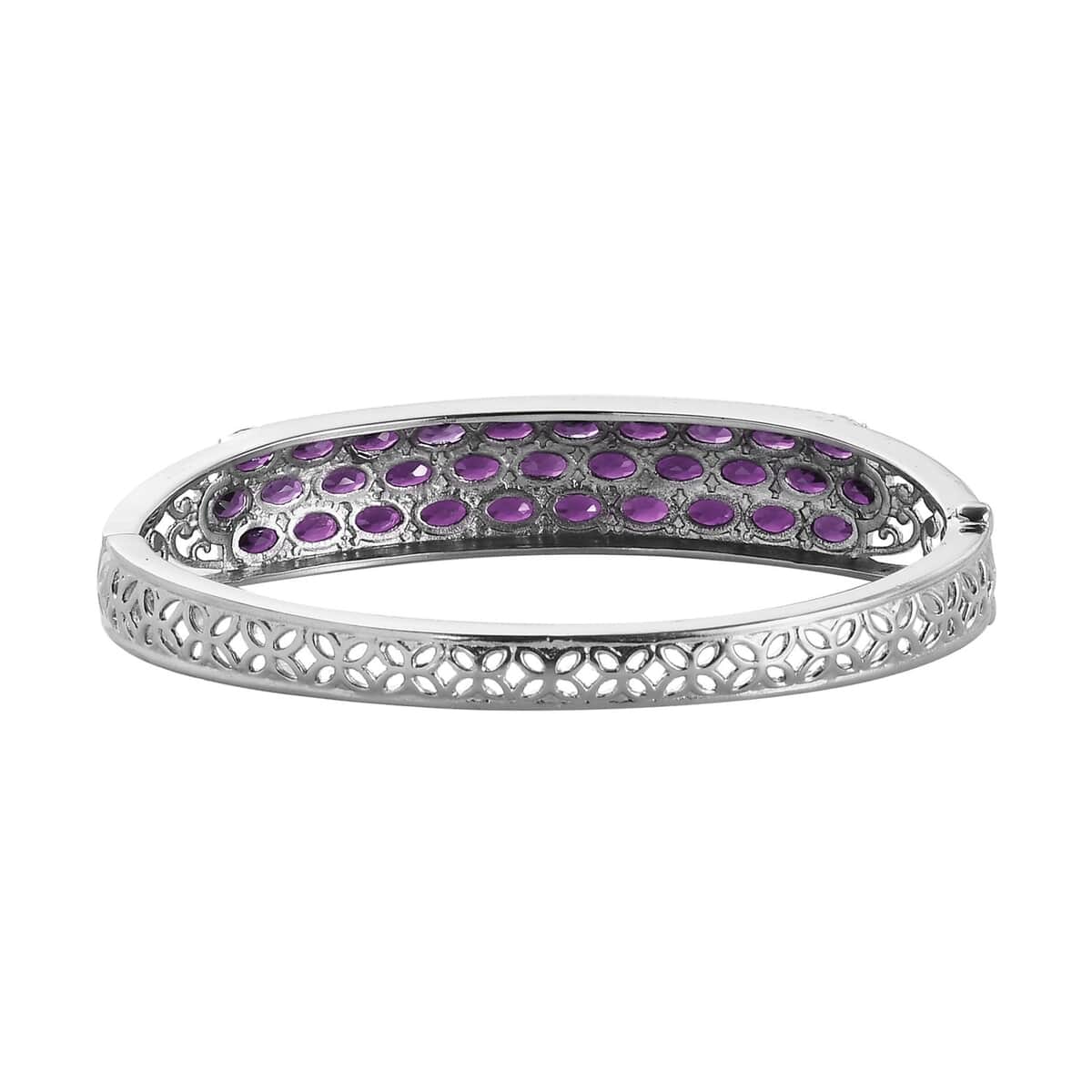 African Amethyst Bangle Bracelet in Stainless Steel (8.00 In) 13.35 ctw image number 4