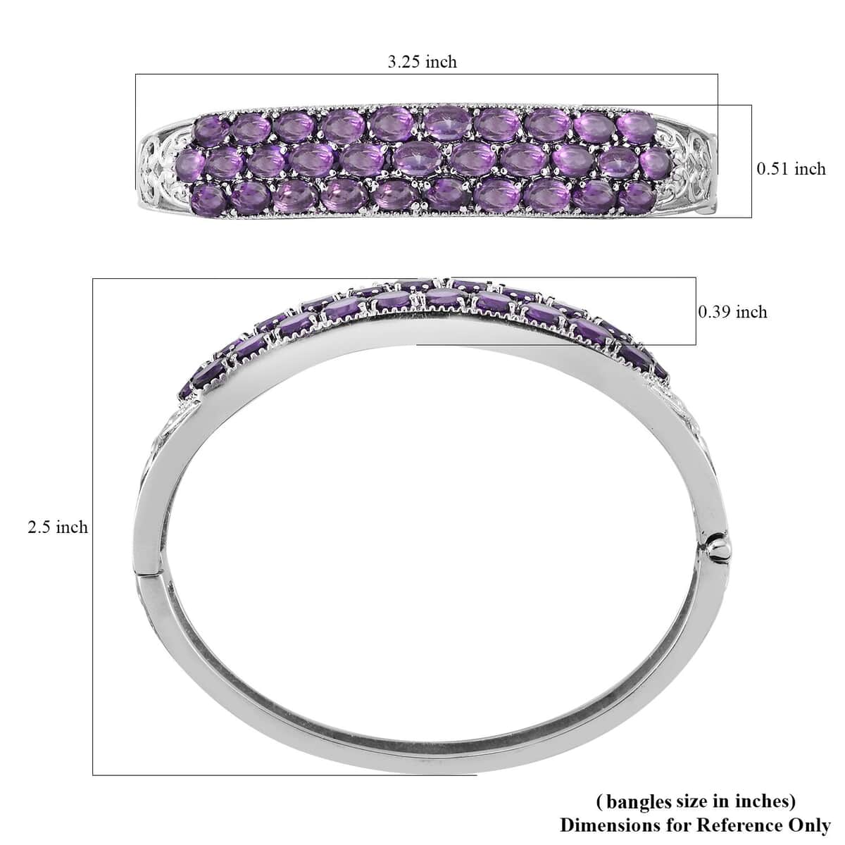 African Amethyst Bangle Bracelet in Stainless Steel (8.00 In) 13.35 ctw image number 5