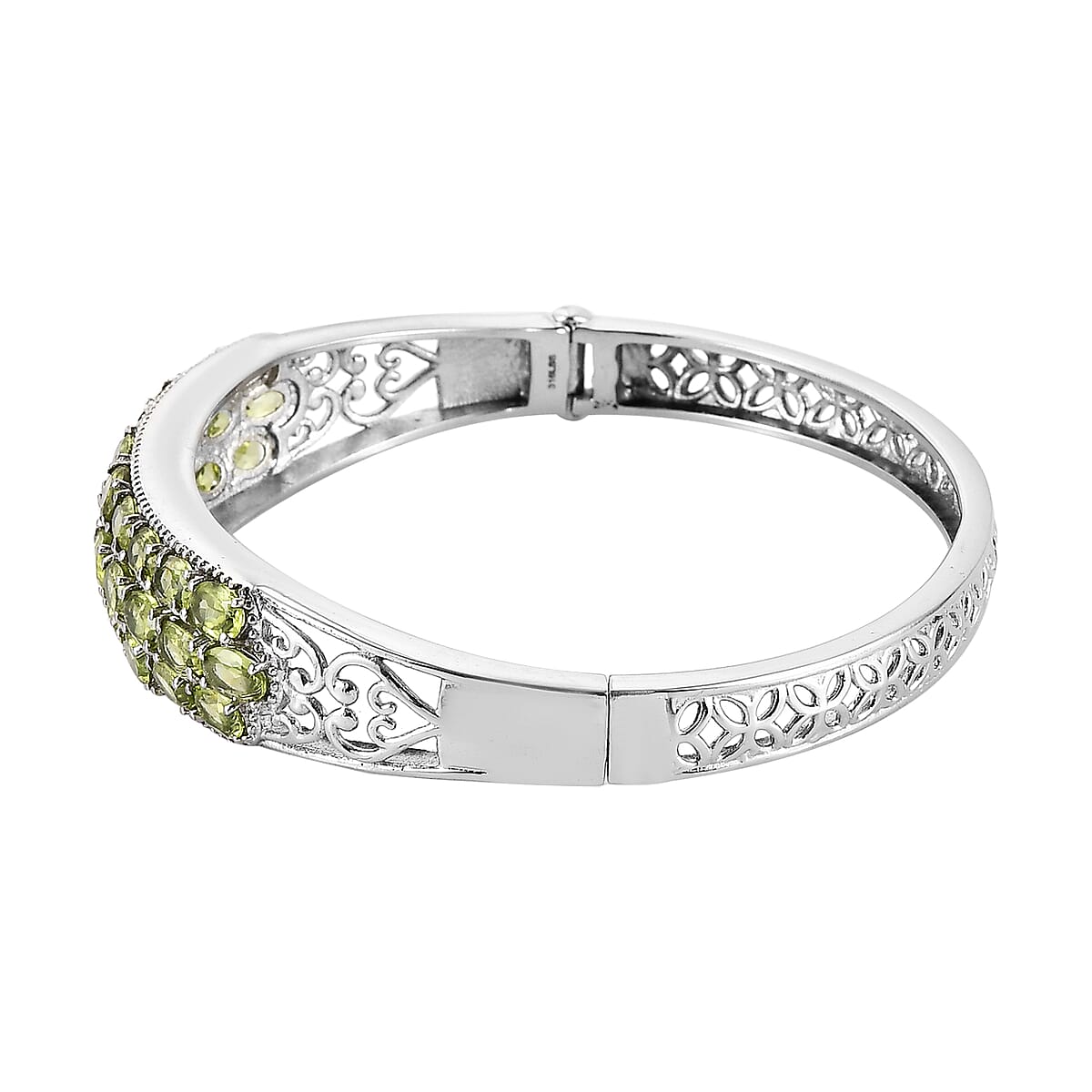 Peridot 16.00 ctw Bangle Bracelet in Stainless Steel (8.00 In) image number 3