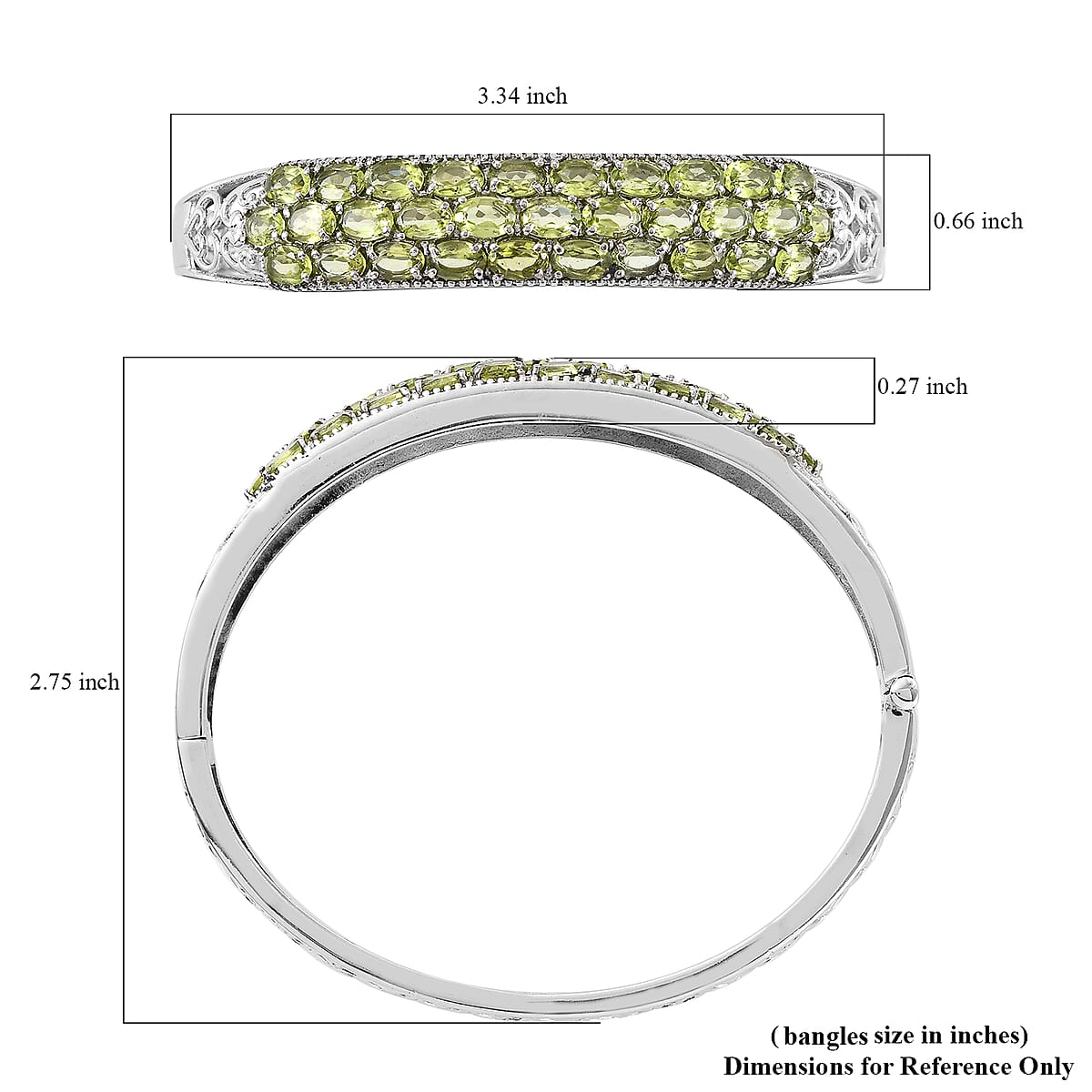 Peridot 16.00 ctw Bangle Bracelet in Stainless Steel (8.00 In) image number 5