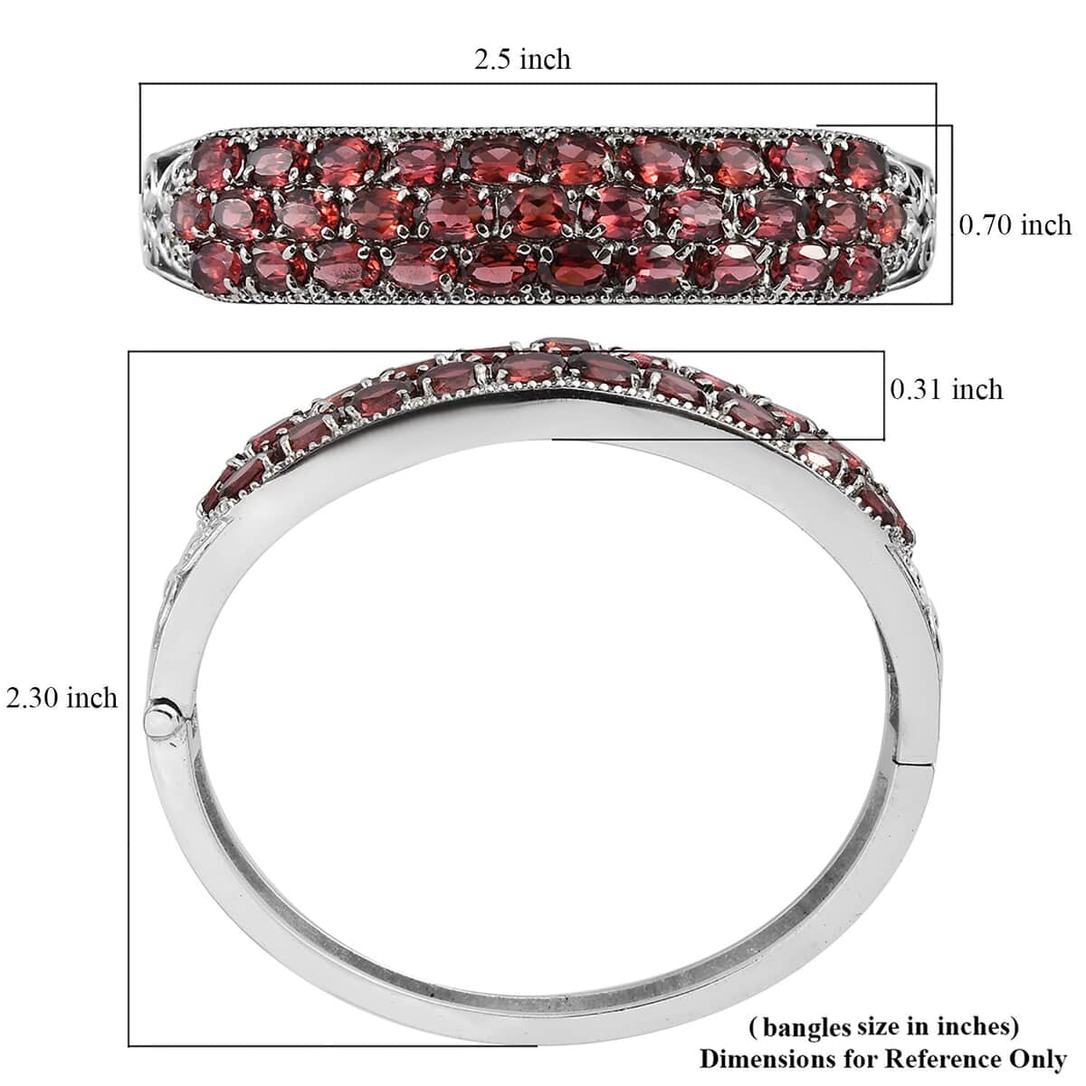 Mozambique Garnet 16.50 ctw Bangle Bracelet in Stainless Steel (6.50 In) image number 5