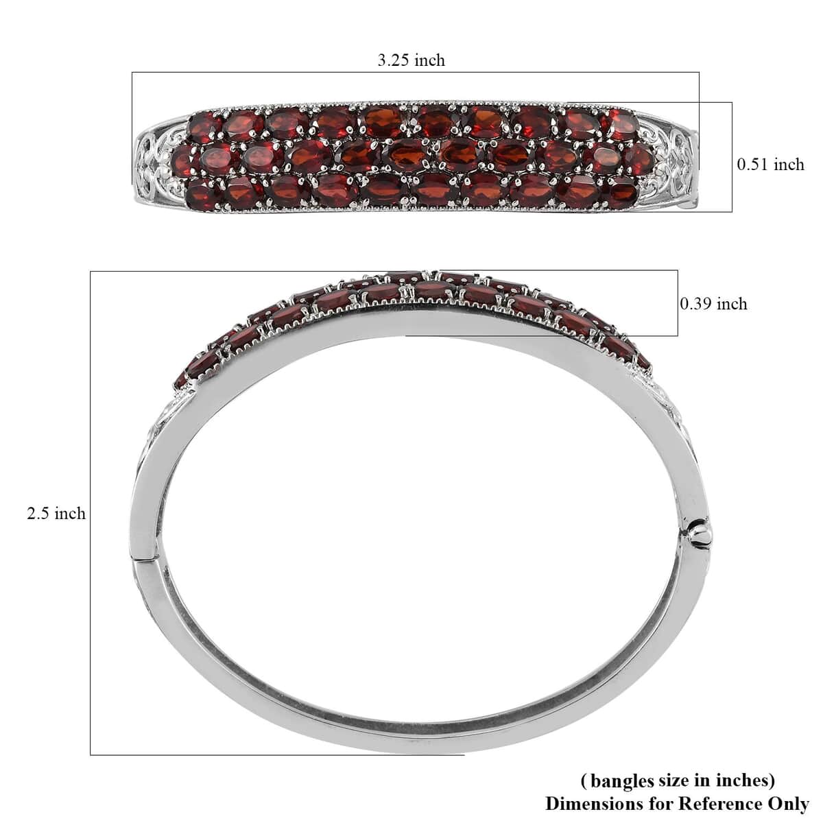 Mozambique Garnet Bangle Bracelet in Stainless Steel (7.25 In) 16.50 ctw image number 5