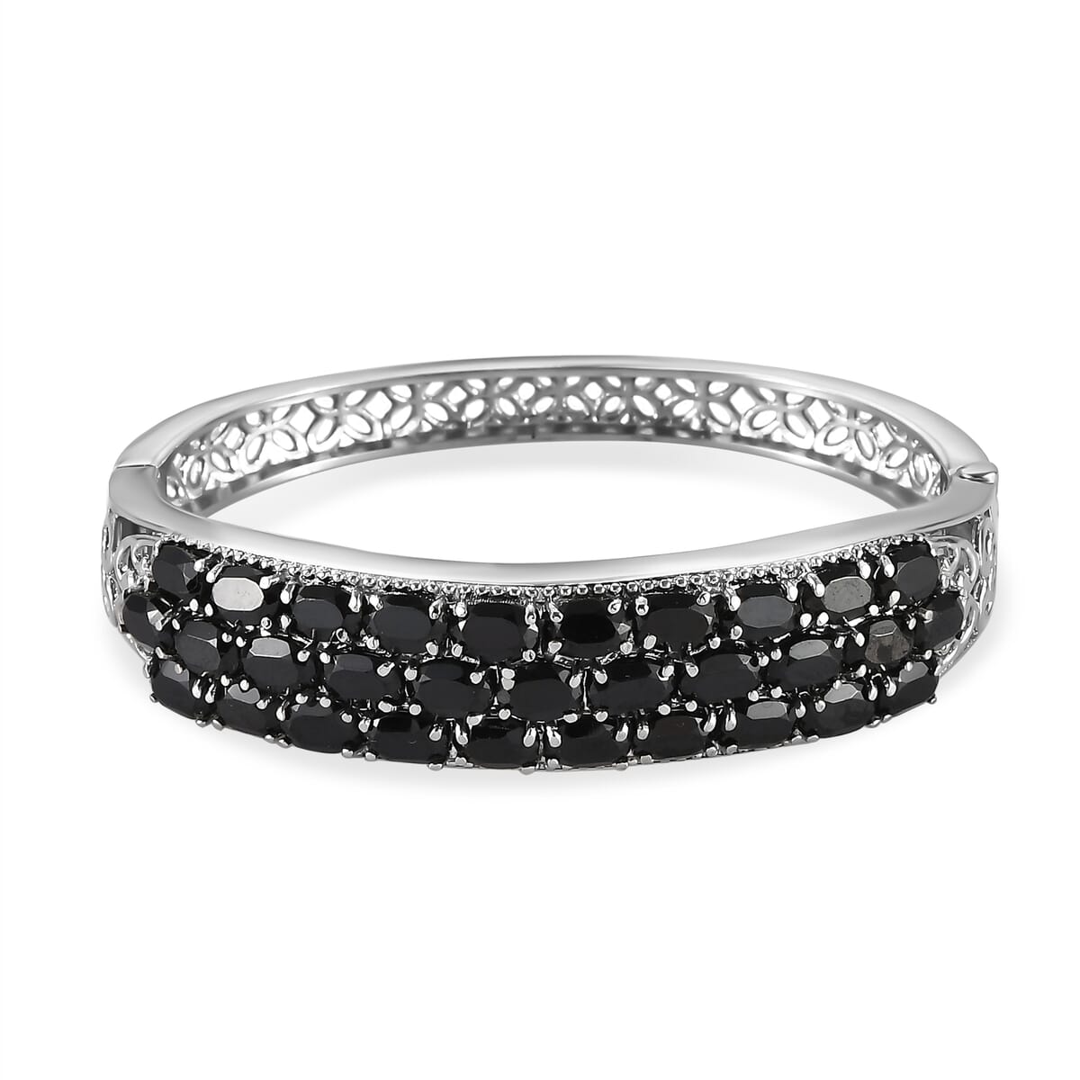 Thai Black Spinel 19.80 ctw Bangle Bracelet in Stainless Steel (6.50 In) image number 0