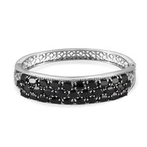 Thai Black Spinel 19.80 ctw Bangle Bracelet in Stainless Steel (6.50 In)