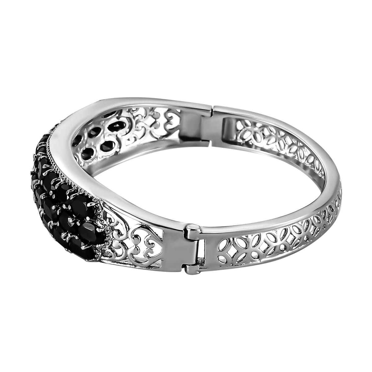 Thai Black Spinel 19.80 ctw Bangle Bracelet in Stainless Steel (6.50 In) image number 3