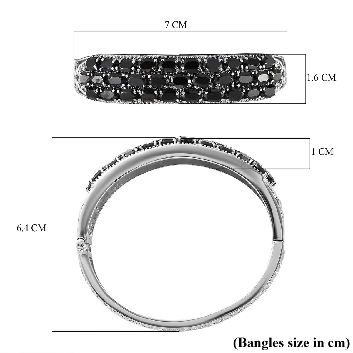 Thai Black Spinel 19.80 ctw Bangle Bracelet in Stainless Steel (6.50 In) image number 5