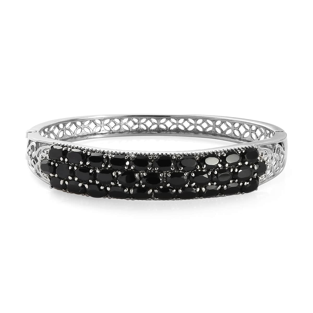 Thai Black Spinel 19.80 ctw Bangle Bracelet in Stainless Steel (7.25 In) image number 0