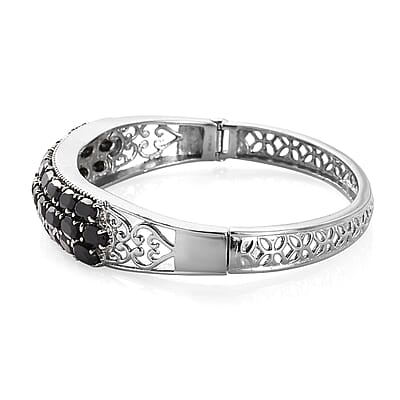 Thai Black Spinel 19.80 ctw Bangle Bracelet in Stainless Steel (7.25 In)