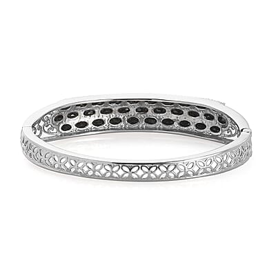 Thai Black Spinel 19.80 ctw Bangle Bracelet in Stainless Steel (7.25 In)