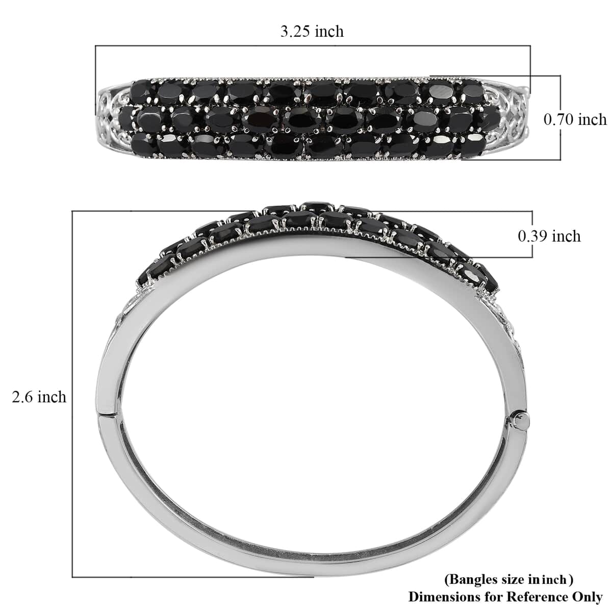 Thai Black Spinel 19.80 ctw Bangle Bracelet in Stainless Steel (7.25 In) image number 5