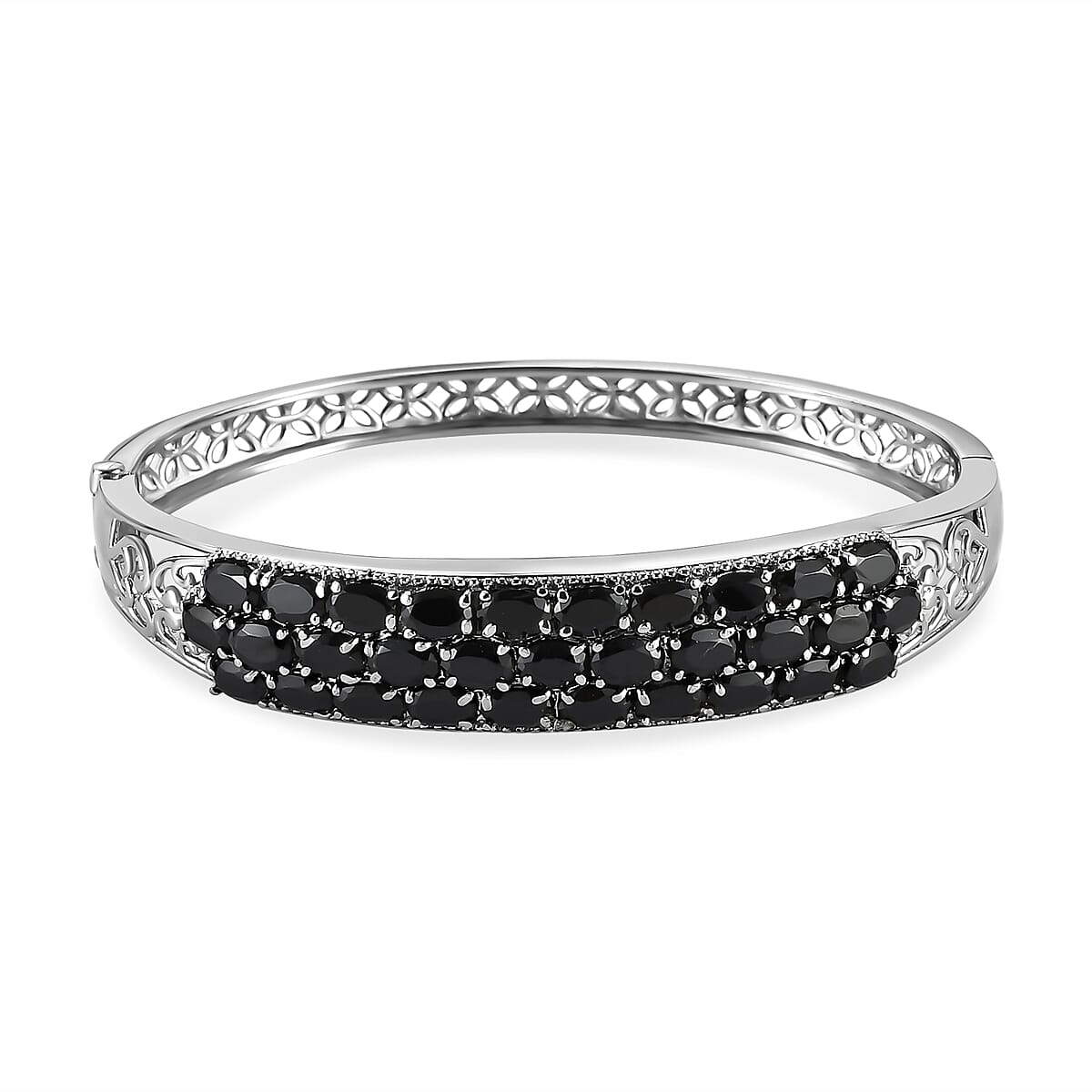 Thai Black Spinel 19.80 ctw Bangle Bracelet in Stainless Steel (8.00 In) image number 0