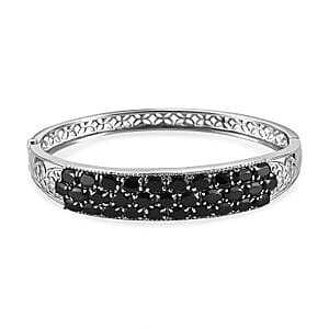 Thai Black Spinel 19.80 ctw Bangle Bracelet in Stainless Steel (8.00 In)