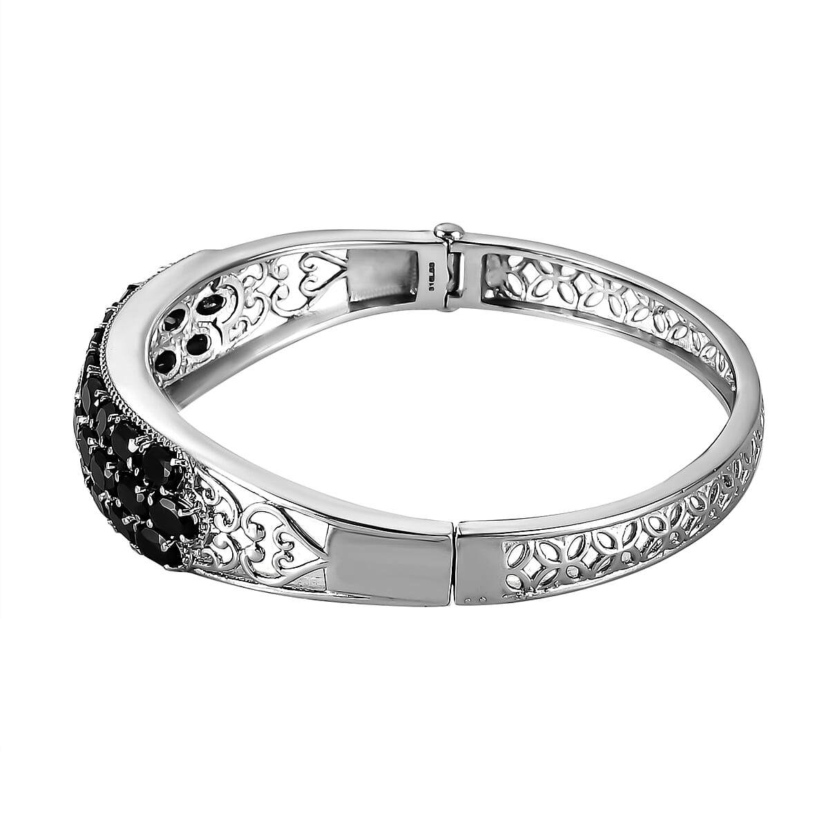 Thai Black Spinel 19.80 ctw Bangle Bracelet in Stainless Steel (8.00 In) image number 3