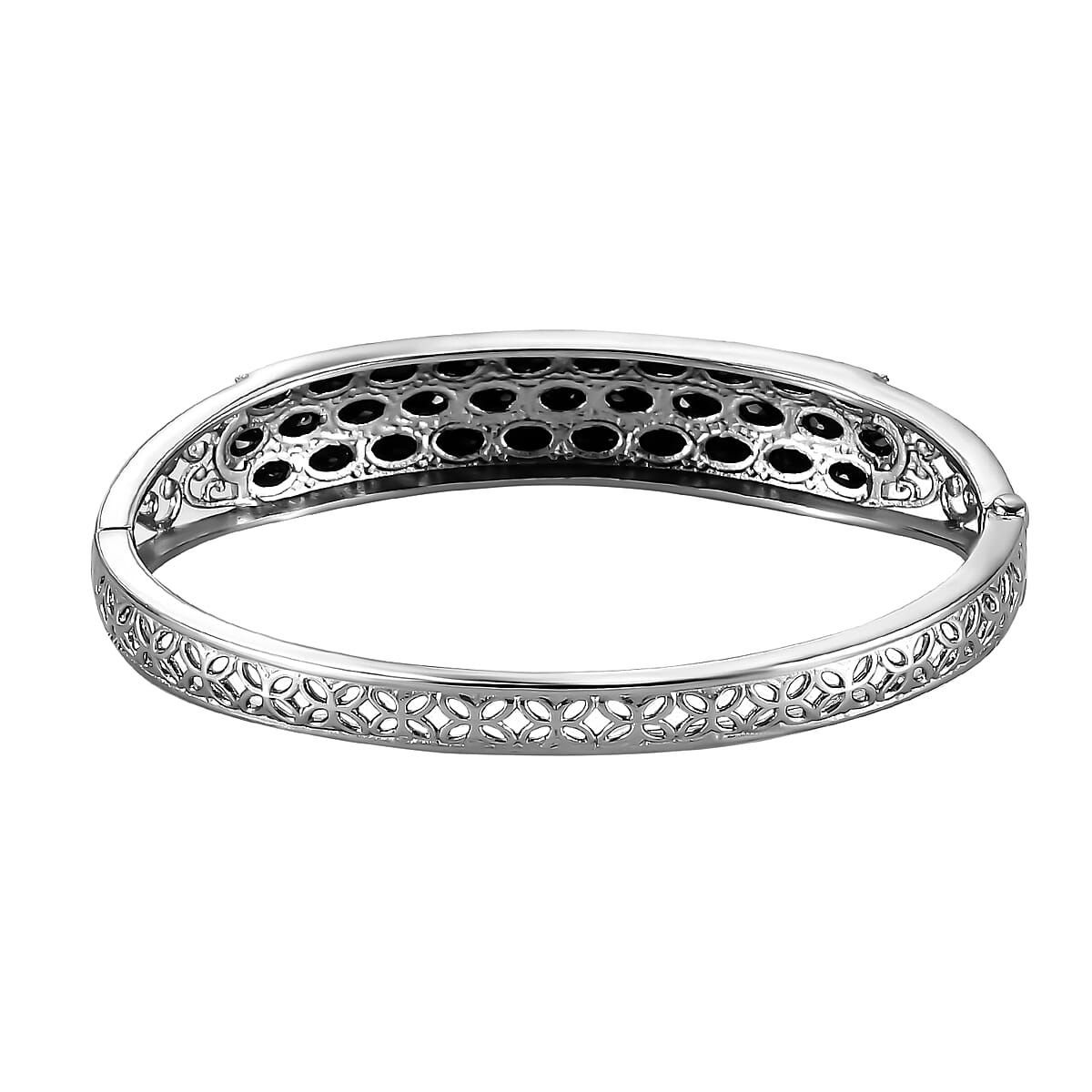Thai Black Spinel 19.80 ctw Bangle Bracelet in Stainless Steel (8.00 In) image number 4