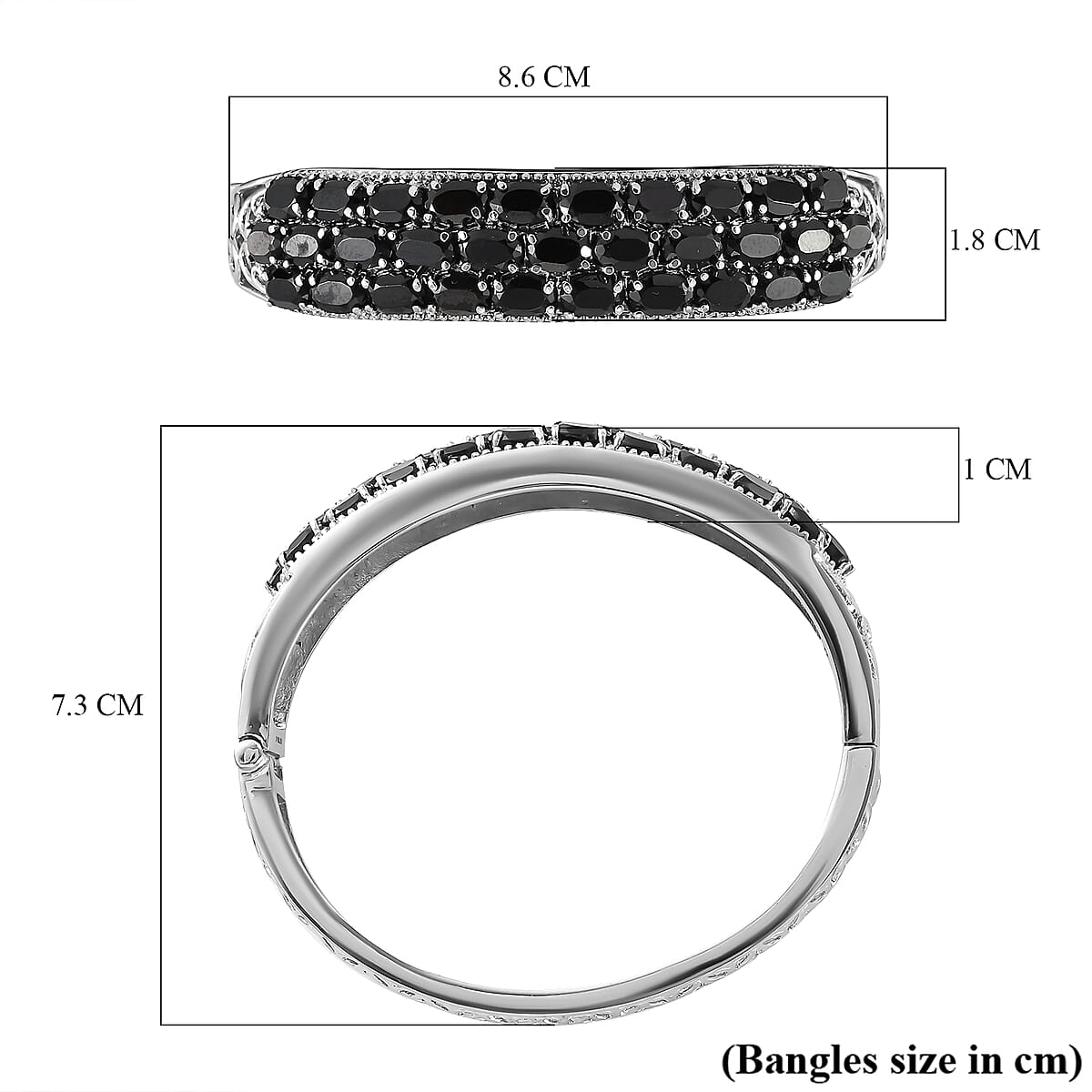 Thai Black Spinel 19.80 ctw Bangle Bracelet in Stainless Steel (8.00 In) image number 5