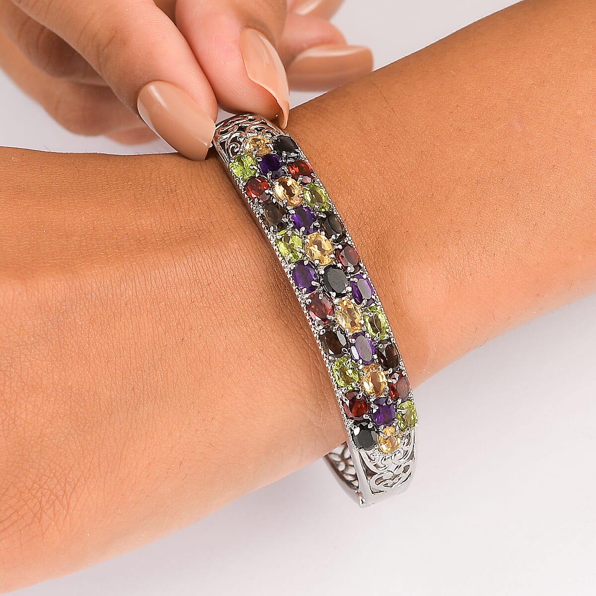 African Amethyst Bangle Bracelet in Stainless Steel (7.25 In) 13.35 ctw image number 1
