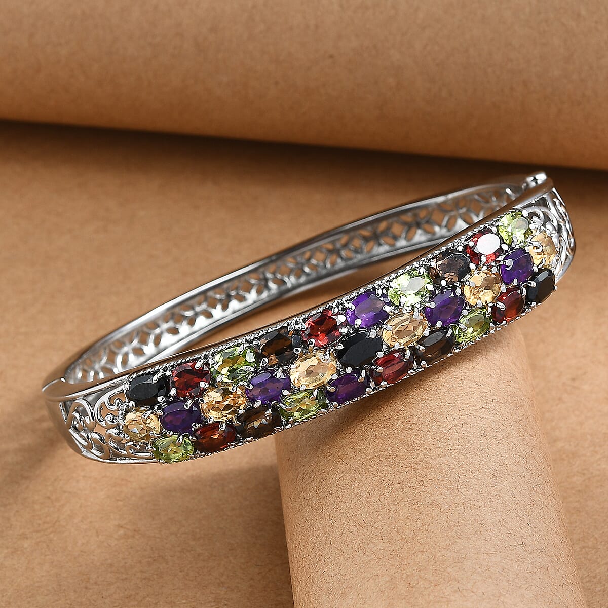 African Amethyst Bangle Bracelet in Stainless Steel (7.25 In) 13.35 ctw image number 2