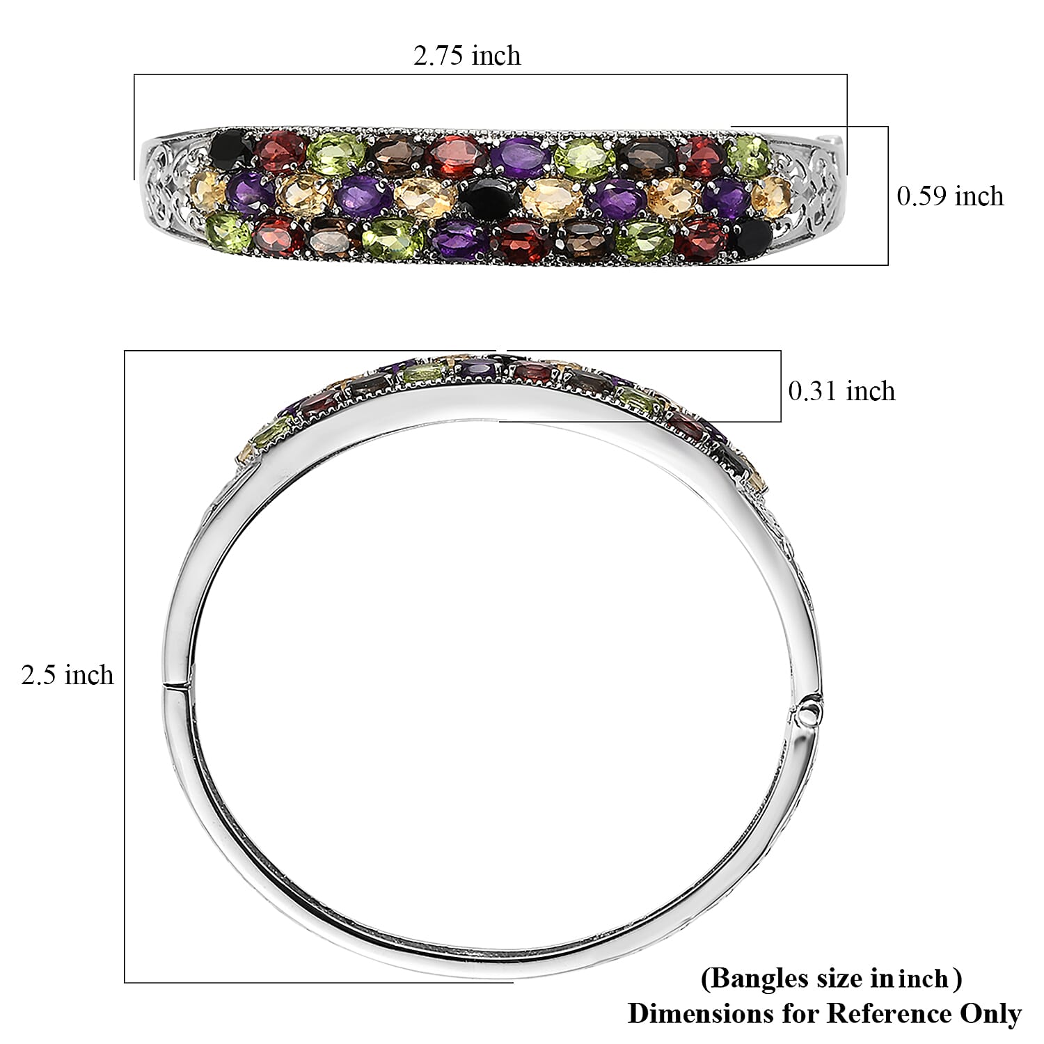 Multi Gemstone 15.85 ctw Bangle Bracelet in Stainless Steel (6.50 In)