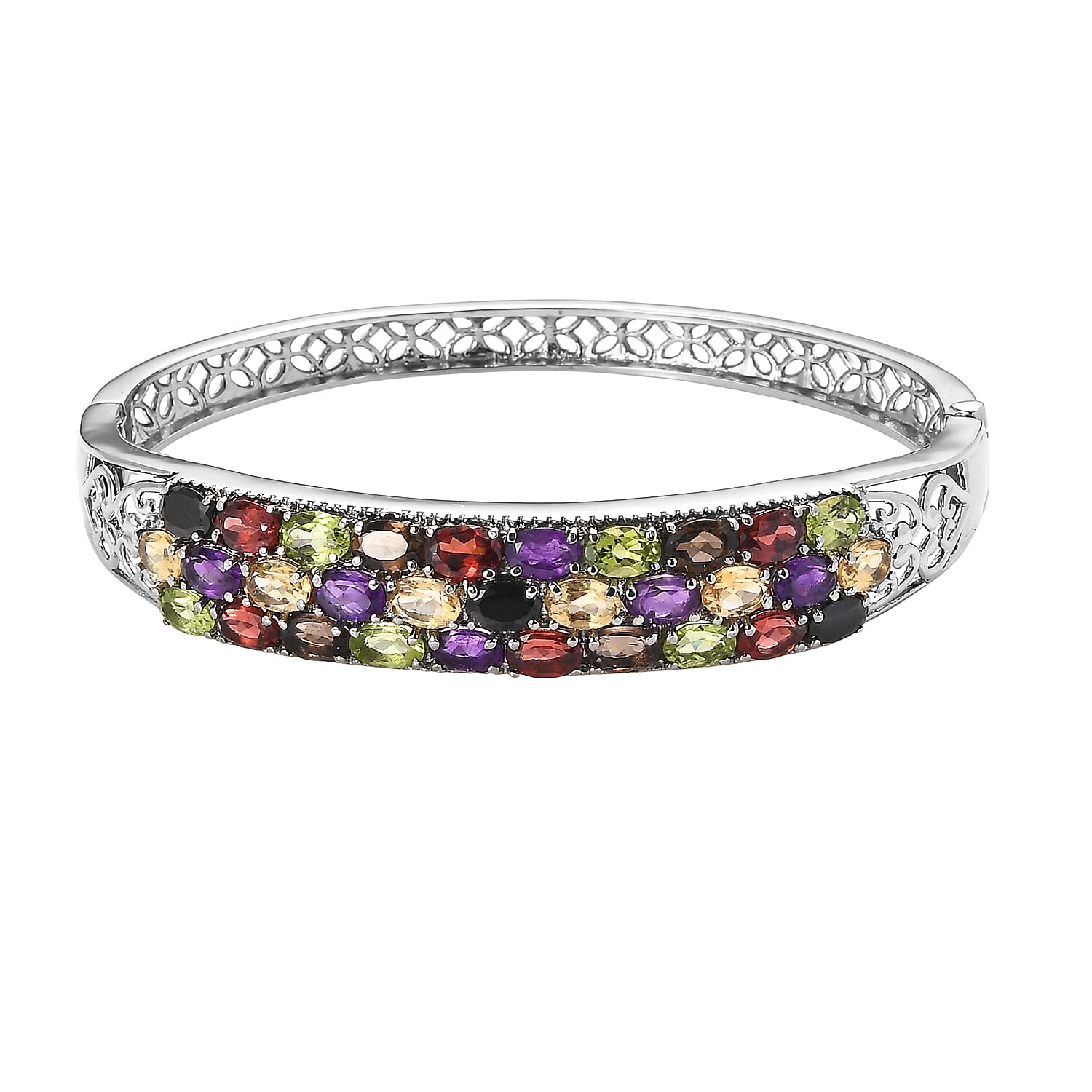 TLV Multi Gemstone Bangle Bracelet in Stainless Steel (6.50 In) 13.30 ctw