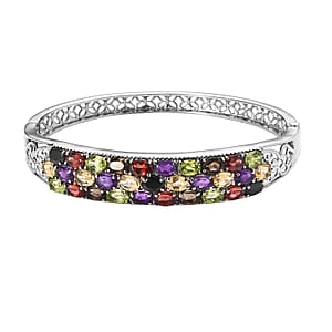 Multi Gemstone 15.85 ctw Bangle Bracelet in Stainless Steel (7.25 In)