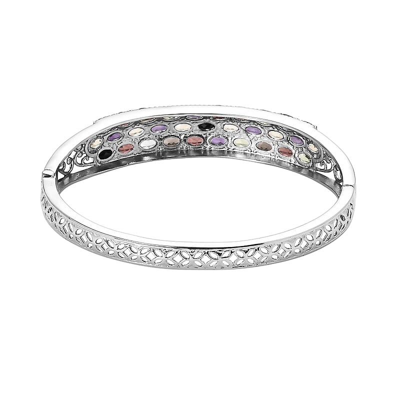 Multi Gemstone 15.85 ctw Bangle Bracelet in Stainless Steel (7.25 In)