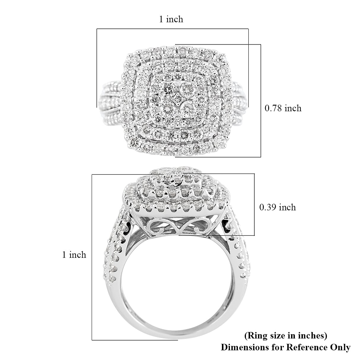 NY Closeout Diamond H-I I1 2.00 ctw Cluster Ring in 14K White Gold (Size 8.0) 5.60 Grams