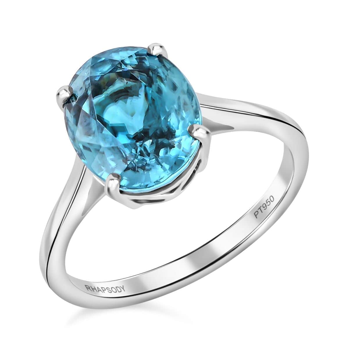 Rhapsody AAAA Cambodian Blue Zircon 6.75 ctw Solitaire Ring in 950 Platinum (Size 10.0) 4.49 Grams image number 0