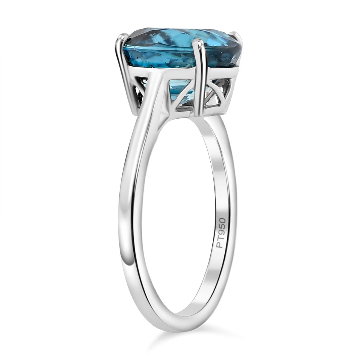 Rhapsody AAAA Cambodian Blue Zircon 6.75 ctw Solitaire Ring in 950 Platinum (Size 9.0) 4.49 Grams image number 2