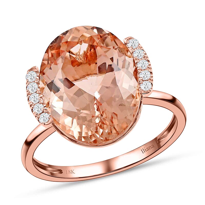 Certified & Appraised Iliana 18K Rose Gold AAA Marropino Morganite and G-H I1 Diamond Ring (Size 6.0) 9.00 ctw
