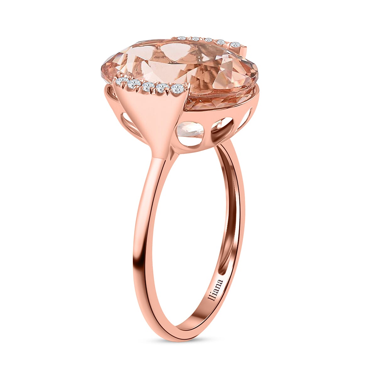 Certified & Appraised Iliana 18K Rose Gold AAA Marropino Morganite and G-H I1 Diamond Ring (Size 9.0) 9.00 ctw image number 3