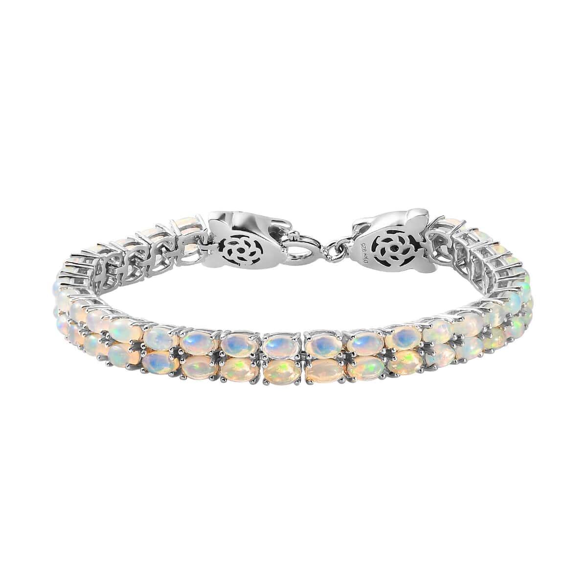 Ethiopian Welo Opal and Thai Black Spinel Double Row Tennis Bracelet in Platinum Over Sterling Silver (7.25 In) 9.35 ctw image number 0