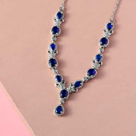 Tanzanian Blue Spinel (DF) and Natural White Zircon Station Necklace 18 Inches in Platinum Over Sterling Silver 4.00 ctw image number 1