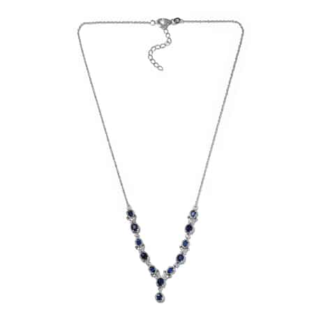 Tanzanian Blue Spinel (DF) and Natural White Zircon Station Necklace 18 Inches in Platinum Over Sterling Silver 4.00 ctw image number 3