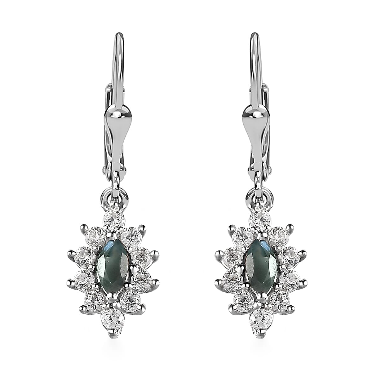 Narsipatnam Alexandrite and White Zircon Floral Lever Back Earrings in Platinum Over Sterling Silver 1.00 ctw