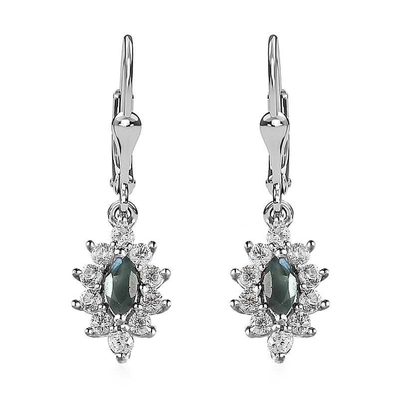Narsipatnam Alexandrite and White Zircon Floral Lever Back Earrings in Platinum Over Sterling Silver 1.00 ctw