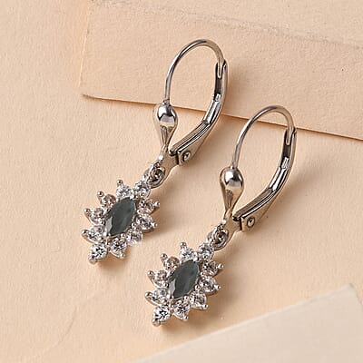 Narsipatnam Alexandrite and White Zircon Floral Lever Back Earrings in Platinum Over Sterling Silver 1.00 ctw